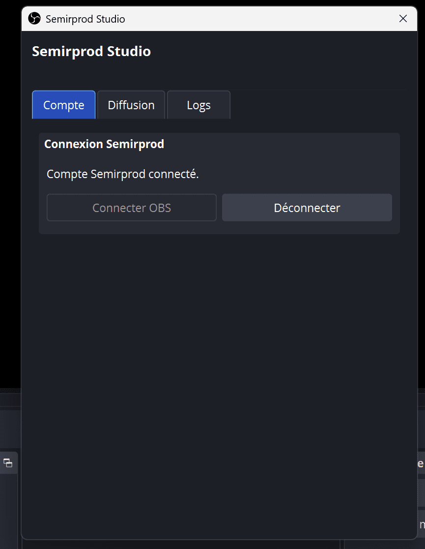 Semirprod Studio window in OBS, connected